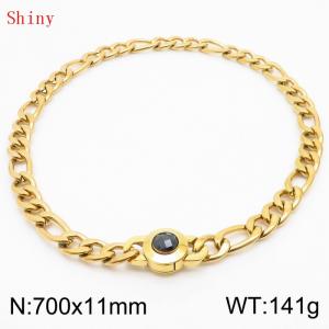 700×11mm Men's Round Link Stainless Steel Necklace Gold Color Waterproof Tone Punk NK Cuban Chain Black Stone Clasp Collar Choker Boy Male - KN238902-Z