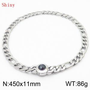450×11mm Men's Round Link Stainless Steel Necklace Silver Color Waterproof Tone Punk NK Cuban Chain Black Stone Clasp Collar Choker Boy Male - KN238904-Z