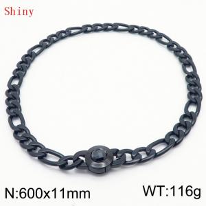 600×11mm Men's Round Link Stainless Steel Necklace Black Color Waterproof Tone Punk NK Cuban Chain Black Stone Clasp Collar Choker Boy Male - KN238914-Z