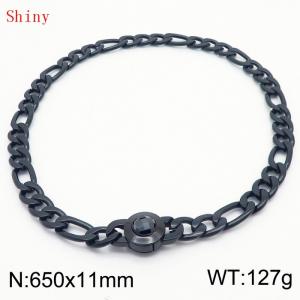 650×11mm Men's Round Link Stainless Steel Necklace Black Color Waterproof Tone Punk NK Cuban Chain Black Stone Clasp Collar Choker Boy Male - KN238915-Z