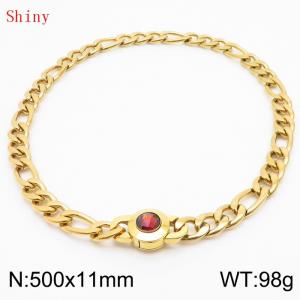 500×11mm Punk Vintage NK Chain Men Necklace Stainless Steel Cuban Link Chain Gold Color Red Stone Clasp Male Choker Collar - KN238919-Z