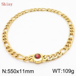 550×11mm Punk Vintage NK Chain Men Necklace Stainless Steel Cuban Link Chain Gold Color Red Stone Clasp Male Choker Collar - KN238920-Z