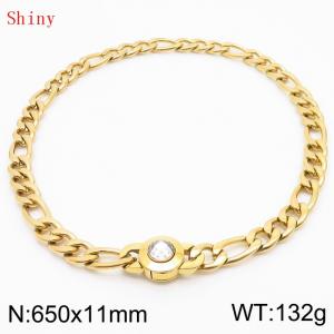 650×11mm Bulk Gothic Stainless Steel Figaro Necklace for Men Gold Color White Stone Clasp Cuban Link Chain Round Neck Choker  Wholesale - KN238943-Z