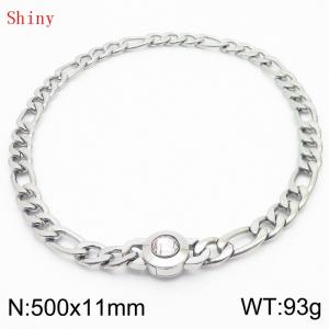 500×11mm Bulk Gothic Stainless Steel Figaro Necklace for Men Silver Color White Stone Clasp Cuban Link Chain Round Neck Choker  Wholesale - KN238947-Z