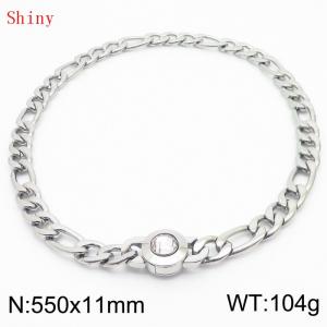 550×11mm Bulk Gothic Stainless Steel Figaro Necklace for Men Silver Color White Stone Clasp Cuban Link Chain Round Neck Choker  Wholesale - KN238948-Z-