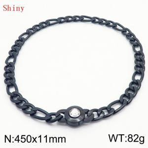 450×11mm Bulk Gothic Stainless Steel Figaro Necklace for Men Black Color White Stone Clasp Cuban Link Chain Round Neck Choker  Wholesale - KN238953-Z