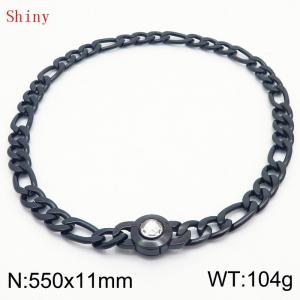 550×11mm Bulk Gothic Stainless Steel Figaro Necklace for Men Black Color White Stone Clasp Cuban Link Chain Round Neck Choker  Wholesale - KN238955-Z