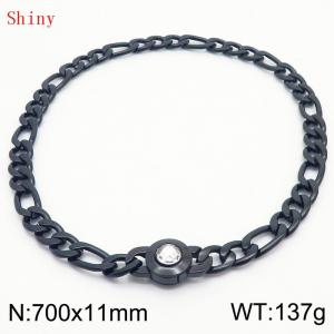700×11mm Bulk Gothic Stainless Steel Figaro Necklace for Men Black Color White Stone Clasp Cuban Link Chain Round Neck Choker  Wholesale - KN238958-Z