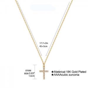 Exquisite and minimalist women's stainless steel cross chain plated with 18K real gold micro inlaid mini CZ zircon cross necklace - KN238960-Z
