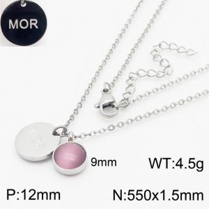 Coins With Pink Cat's Eye MOR Simplicity Jewelry Women Stainless Steel Necklace Silver Color - KN239022-KFC