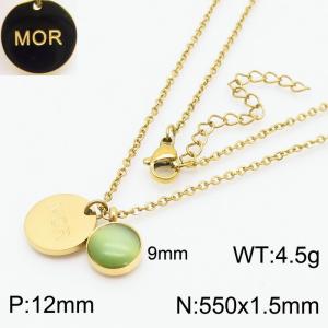 Coins With Greenish Cat's Eye MOR Simplicity Jewelry Women Stainless Steel Necklace Gold Color - KN239023-KFC