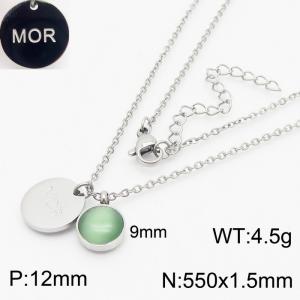 Coins With Greenish Cat's Eye MOR Simplicity Jewelry Women Stainless Steel Necklace Silver Color - KN239024-KFC
