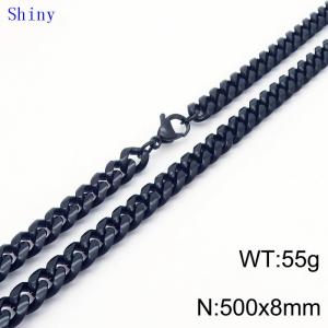 50cm Black Color Stainless Steel Shiny Cuban Link Chain Necklace For Men - KN239065-Z