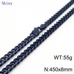 45cm Black Color Stainless Steel Shiny Cuban Link Chain Necklace For Men - KN239071-Z