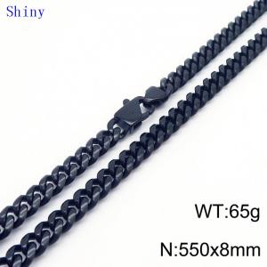 55cm Black Color Stainless Steel Shiny Cuban Link Chain Necklace For Men - KN239073-Z