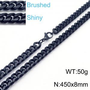 45cm Black Color Stainless Steel Shiny Brushed Cuban Link Chain Necklace For Men - KN239120-Z