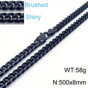 50cm Black Color Stainless Steel Shiny Brushed Cuban Link Chain Necklace For Men - KN239128-Z