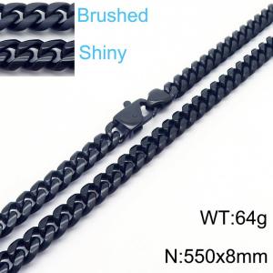 55cm Black Color Stainless Steel Shiny Brushed Cuban Link Chain Necklace For Men - KN239129-Z