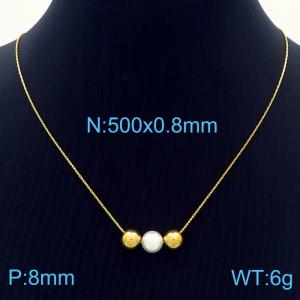 Fashion stainless steel 500 × 0.8mm fine chain with 2 beads and 1 8mm pearl pendant Charming gold necklace - KN239276-ZC