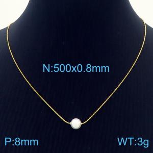 Fashion stainless steel 500 × 0.8mm Fine Chain Channeling 8mm Pearl Pendant Charm Gold Necklace - KN239277-ZC