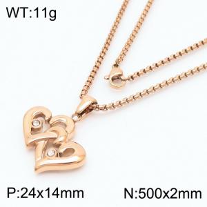 Small vacuum plating rose gold diamond-inlaid heart stainless steel ladies square pearl necklace - KN239369-KFC