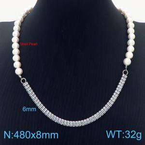 480mm Women Shell Pearls&Zircons Links Necklace - KN249873-ZC