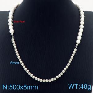 500mm Women Shell Pearls&Stainless Steel Beads Necklace - KN249879-ZC