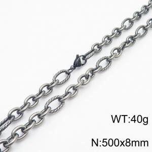 8*500mm Japanese and Korean wind machine weaving boiled black O-chain stainless steel men necklace - KN249970-Z