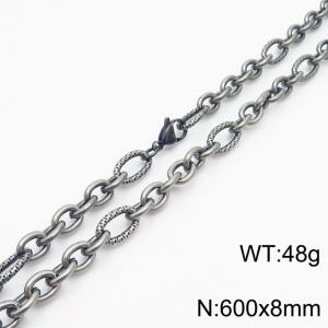 8*600mm Japanese and Korean wind machine weaving boiled black O-chain stainless steel men necklace - KN249972-Z
