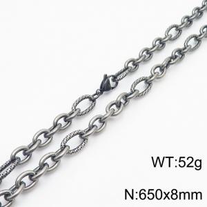 8*650mm Japanese and Korean wind machine weaving boiled black O-chain stainless steel men necklace - KN249973-Z