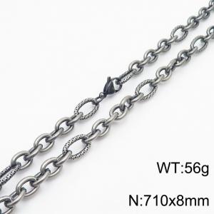 8*710mm Japanese and Korean wind machine weaving boiled black O-chain stainless steel men necklace - KN249974-Z