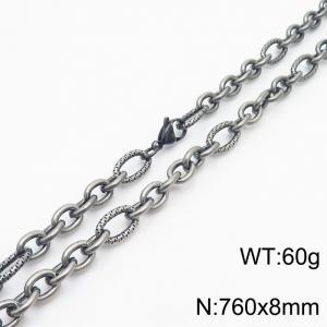 8*760mm Japanese and Korean wind machine weaving boiled black O-chain stainless steel men necklace - KN249975-Z