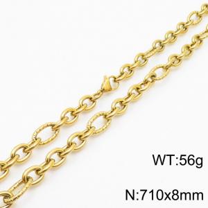 8*710mm Japanese and Korean wind machine weaving boiled Gold color stainless steel men necklace - KN249988-Z