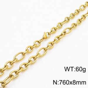 8*760mm Japanese and Korean wind machine weaving boiled Gold color stainless steel men necklace - KN249989-Z
