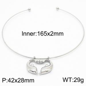 Women Stainless Steel Neck Collar with Paired Dolphines Pendant - KN250152-Z