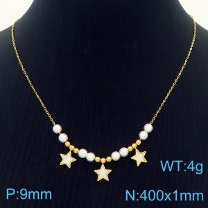 420x1mm Beaded With Stars Charm Pendant Necklace For Women Stainless Steel Necklace Gold Color - KN250171-HM