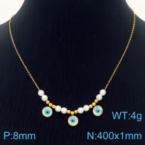 420x1mm Beaded With Eyes Charm Pendant Necklace For Women Stainless Steel Necklace Gold Color - KN250173-HM