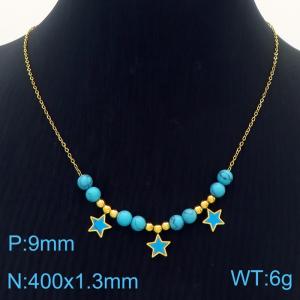 420x1mm Blue Beaded With Stars Charm Pendant Necklace For Women Stainless Steel Necklace Gold Color - KN250175-HM
