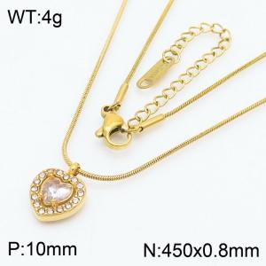 Transparently Zircon Heart Shape Pendant Charm Necklaces for Women With 45cm Snake Chain Gold Color - KN250209-HR