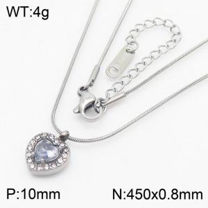 Transparently Zircon Heart Shape Pendant Charm Necklaces for Women With 45cm Snake Chain Silver Color - KN250210-HR