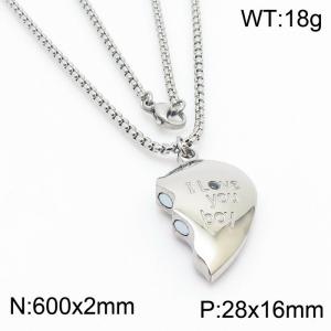 600mm Unisex Stainless Steel Box Chain Necklace with Magnetic Broken Heart Pendant - KN250302-Z