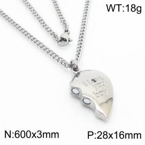 600mm Unisex Stainless Steel Cuban Chain Necklace with Magnetic Broken Heart Pendant - KN250308-Z