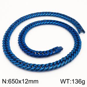 650x12mm Long Vintage Men's Charm Cuban Chain Fashion Stainless Steel Bracelet BLUE Color - KN250343-KFC
