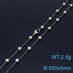 Stainless steel 550 × 3mm fashionable and minimalist niche design women's pearl silver necklace - KN250382-Z