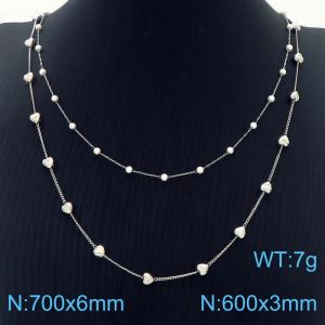 European and American fashion stainless steel 2-layer mixed chain Women's versatile silver necklace - KN250392-Z