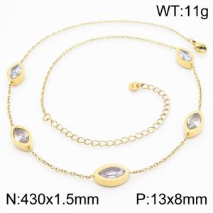 Trendy and versatile water droplet shaped white glass titanium steel necklace - KN250492-KFC