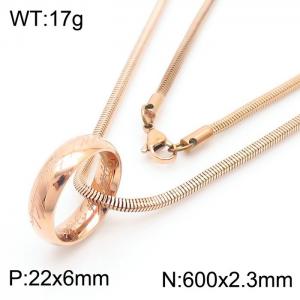 European and American fashion stainless steel 600 × 2.3mm Snake Bone Chain Hanging Ring Pendant Charm Rose Gold Necklace - KN250564-ZC