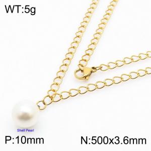 Fashion stainless steel 500 × 3.6mm special chain hanging pearl pendant charm gold necklace - KN250842-ZC