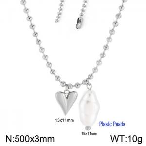 Stainless steel round bead heart shaped pendant necklace - KN250850-Z