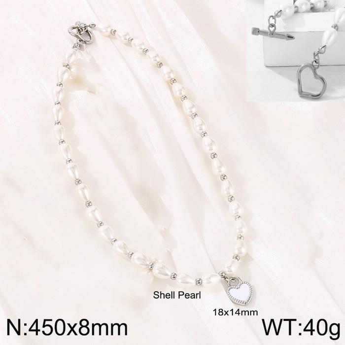 Droplet Shell Pearl Heart Pendant Necklace